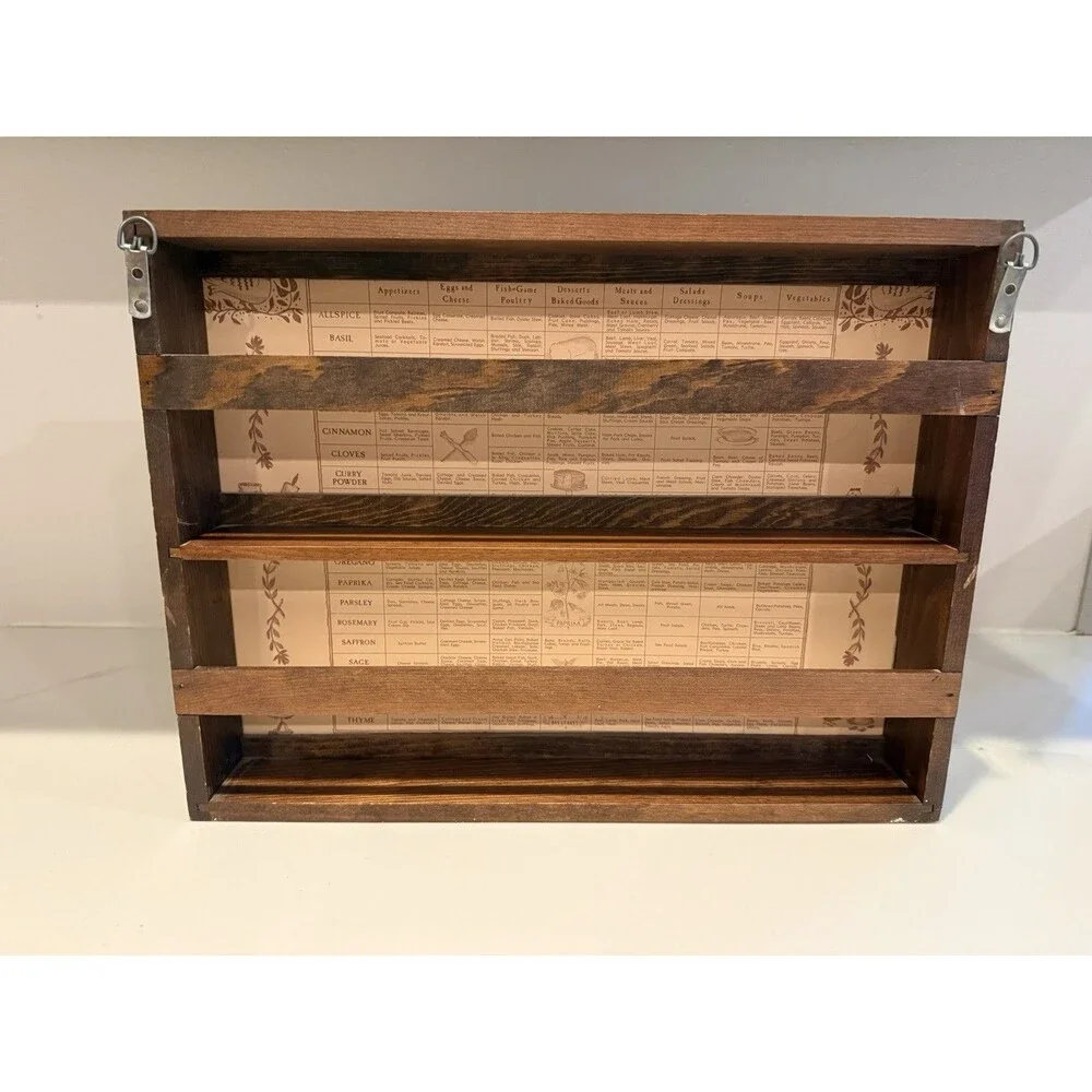 Vtg 60s Three Mountaineers Wooden Spice Rack Wall Cabinet MCM Rustic Kitchen
